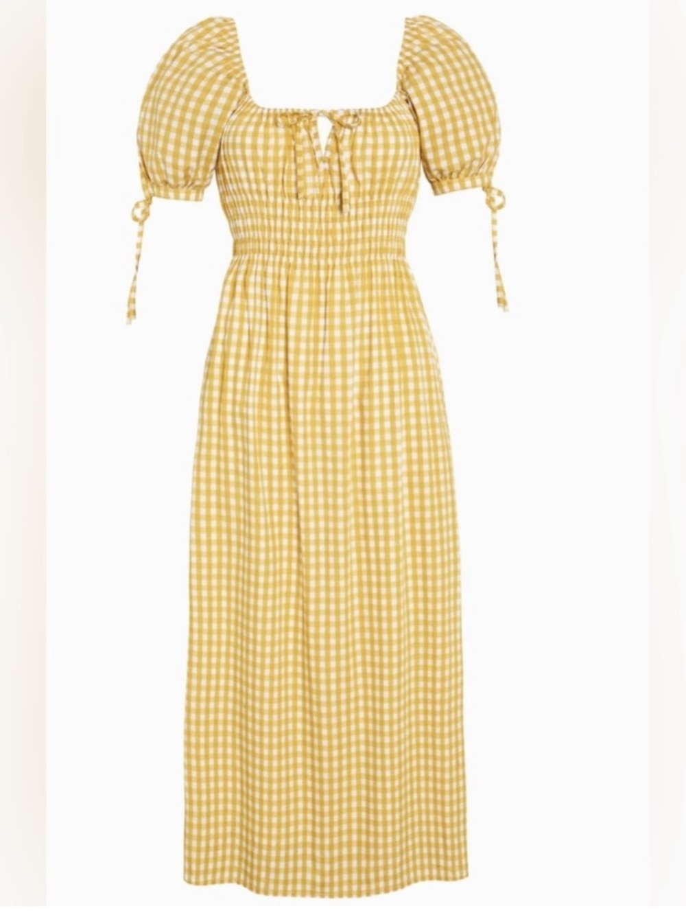 Faithfull the Brand Yellow Gingham Midi Dress - Picture 2 of 6